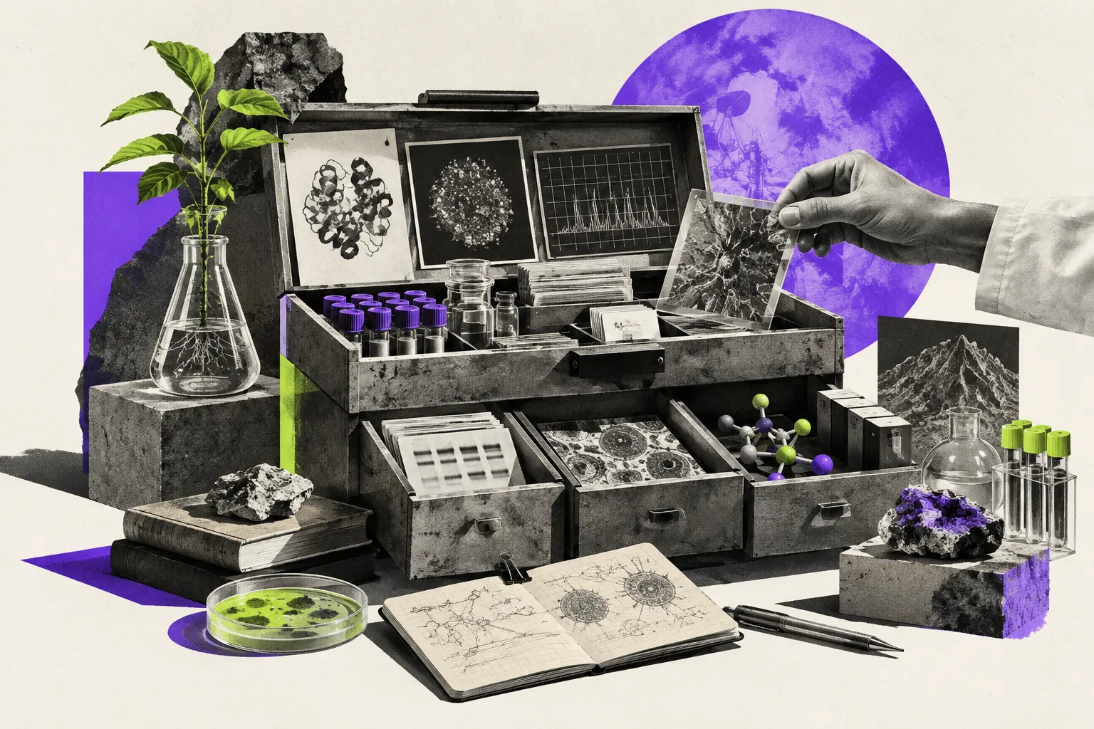 Editorial illustration for Claude Science gathers research tools into a workbench
